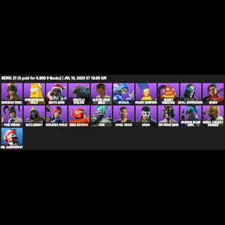 Fortnite Account 21 Skins: Renegade Rebel | Springfielder Peely | Santa Dogg | Godzilla Evolved | Slayer Juice WRLD...