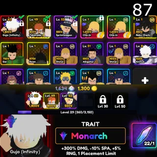 Gujo Gojo (Evo) | Monarch | - 22 Trait Rerolls - Anime Vanguards Account 87