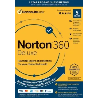 NORTON 360 DELUXE 2025 ANTIVIRUS INTERNET SECURITY 5 DEVICES 1 YEAR PREPAID VPN