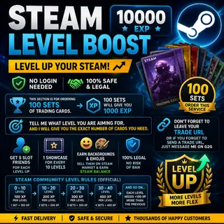 Steam Level Boost [10000 EXP] l LEVEL UP YOUR STEAM! No Login Needed l