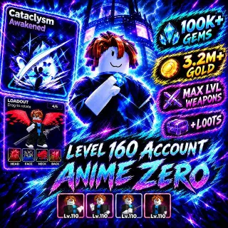 160+ LVL ACCOUNT 3.2M GOLD 100K+ GEMS - Anime Zero