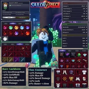 Sailor Piece: Level 13000 Account + Best Melee & Sword + Best Clan & Race