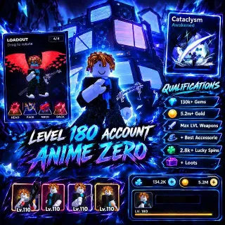 180+ LVL ACCOUNT 5.2M GOLD 130K+ GEMS - Anime Zero