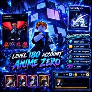 180+ LVL ACCOUNT 5.2M GOLD 130K+ GEMS - Anime Zero