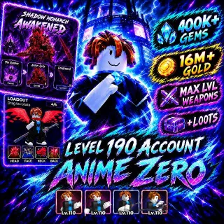 190 LVL ACCOUNT 16M+ GOLD 400K+ GEMS - Anime Zero