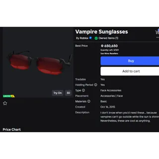 Vampire Sunglasses Roblox Limited