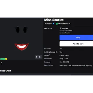 Roblox Limited Face Miss Scarlet