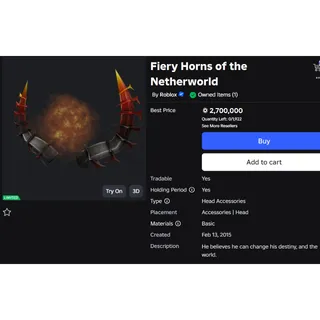 Fiery Horns of the Netherworld Roblox Limited 3 of 3 parts