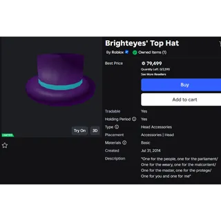 Brighteyes' Top Hat Roblox Limited
