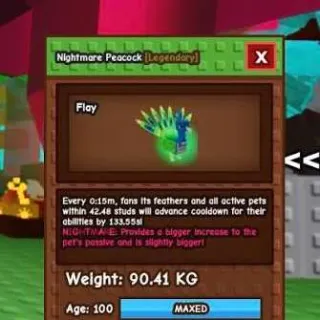 NIGHTMARE GODLY PEACOCK 90KG - GROW A GARDEN