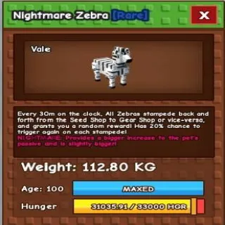 NIGHTMARE ZEBRA 112KG - GROW A GARDEN