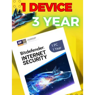 BITDEFENDER INTERNET SECURITY  (1DEVICE , 3 YEARS) -2024 , INDIA KEY )