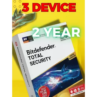 BITDEFENDER TOTAL SECURITY 3 DEVICE 2 YEAR 2024