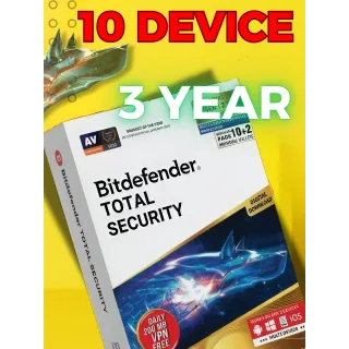 Bitdefender Total Security (10 Devices, 3 Years) LICENSE KEY
