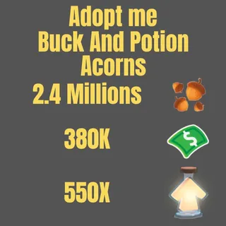 2.4 Million Acorns And 380K Bucks And 550X Potion And Random Pets Egg -  Adopt me