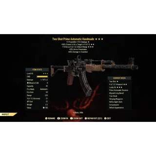 Two Shot 50% VATS Crit Damage 15% Reload Handmade TS5015 | Max Level 45 | Fast Delivery