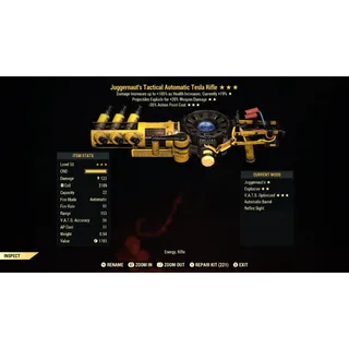 Juggernaut’s Explosive 35% Reduced VATS Cost Tesla Rifle JE35 | Max Level 50 | Fast Delivery