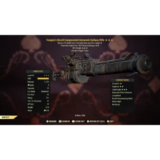Vampire’s Explosive 90% Reduced Weight Railway Rifle VE90 | Max Level 50 | Fast Delivery