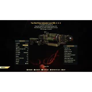 Two Shot Explosive +500 Damage Resistance While Reloading Laser Rifle TSE90 | Max Level 45 | Fast Delivery