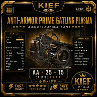 Anti-Armor Gatling Plasma AA/25FFR/15R/Satiated | Max Level | Fast Delivery