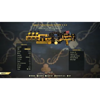 Vampire’s Explosive 90% Reduced Weight Tesla Rifle VE90 | Max Level 50 | Fast Delivery