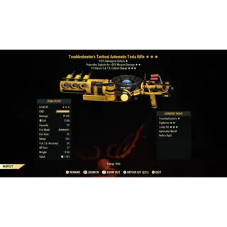 Troubleshooters Explosive +15% VATS Crit Charge Tesla Rifle TE15 | Max Level 50 | Fast Delivery