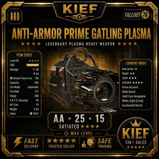 Anti-Armor Gatling Plasma AA/25FFR/15R/Satiated | Max Level | Fast Delivery