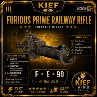  Furious Explosive Prime Railway Rifle FE90 | Max Level | Fast Delivery