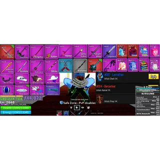 #011 Blox Fruit Account : 3 Race V4 : Shark v4 , Human V4 , Ghoul V4 , Using Kitsune , 40M Beli , 44k Frugment , CDK ,..
