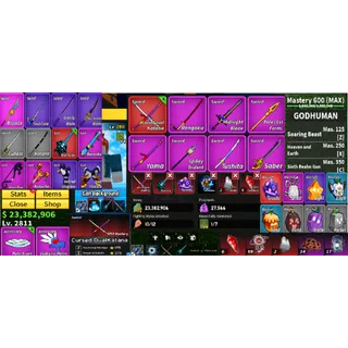 #048 Blox Fruits Account Lvl 2800 : Shark / Fish V4 Full Gear + Godhuman + Cursed Dual Katana , Skull Guitar . 23M Beli