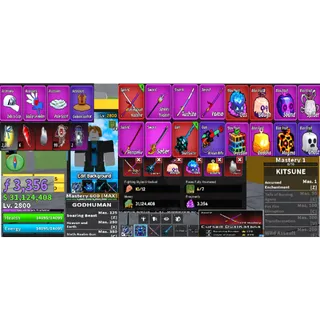 #063 Blox Fruits Account Lvl 2800 :6 RACE V4 Full Gear - Using Kitsune , Godhuman , Cursed Dual Katana , Skull Guitar