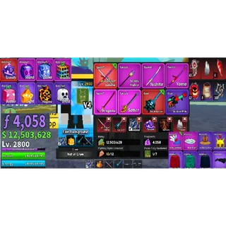 #044 Blox Fruits Account Lvl 2800 : Ghoul V4 Full Gear + Godhuman + Cursed Dual Katana , Skull Guitar . 12M Beli ,4k Fragment.