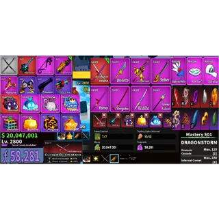 #043 Blox Fruits Account Lvl 2800 : 7 RACE V4 Full Gear , Godhuman , Cursed Dual Katana , Skull Guitar, 20M Beli, 58k Fragment