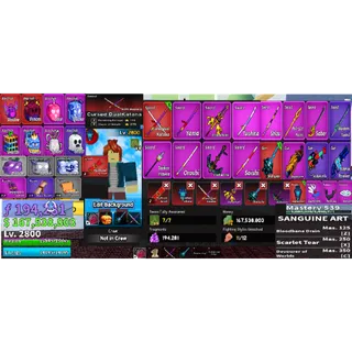 #030 Blox Fruits Account Lvl 2800 : 7 RACE V4 Full Gear , SANGUINE ART , Levithan Shield , Cursed Dual Katana , Skull Guitar