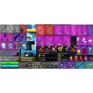 #053 Blox Fruits Account Lvl 2800 : 6 RACE V4 Full Gear , Godhuman , Cursed Dual Katana , True Triple Katana, Skull Guitar 