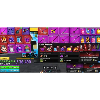 #026 Blox Fruits Account Lvl 2800 : 6 RACE V4 Full Gear  ,Godhuman + Cursed Dual Katana ,Tiger,Gravity Inventory, 33M Beli ,..