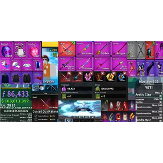 #050 Blox Fruits Account Lvl 2800 : 6 RACE V4 Full Gear -Using Yeti , Godhuman , Cursed Dual Katana , Skull Guitar ,108M Beli,