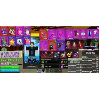 #033 Blox Fruits Account Lvl 2800 : ANGLE / SKY RACE V4 Full Gear +Using Shadow,  Godhuman + Cursed Dual Katana , Skull Guitar