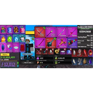 #047 Blox Fruits Account Lvl 2800 : Angle / Sky V4 Full Gear + Godhuman + Cursed Dual Katana , Skull Guitar . 22M Beli ,12k F