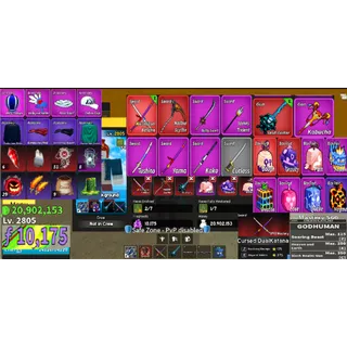 #064 Blox Fruits Account Lvl 2800 : Cyborg V4 Full Gear + Godhuman + Cursed Dual Katana , Hallow Scythe , Soul Guitar