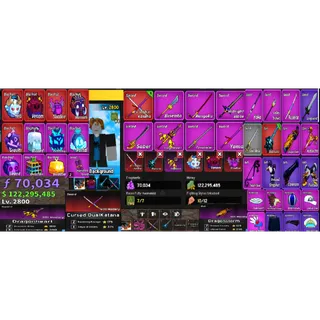 #058 Blox Fruits Account Lvl 2800 : 7 RACE V4 Full Gear , Godhuman , Cursed Dual Katana , Skull Guitar , 122M Beli, 70k Frag