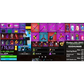 #051 Blox Fruits Account Lvl 2800 : Sky / Angle V4 Full Gear + Godhuman + Cursed Dual Katana , Skull Guitar , Dark Dagger