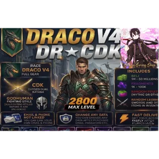 Blox Fruits Account Lvl 2800 : Race DRACO V4 Full Gear + Godhuman + Cursed Dual Katana + Random Fruits and Items