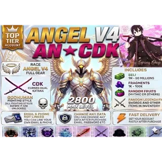 Blox Fruits Account Lvl 2800 : Race ANGLE / SKY V4 Full Gear + Godhuman + Cursed Dual Katana + Random Fruits and Items