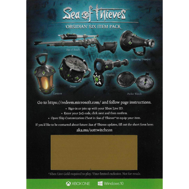 Sea Of Thieves Obsidian Six Item Pack Set Dlc Code Xbox One - oxsidian roblox forum