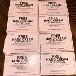 Bath and body works free hand cream x8 codes 