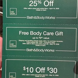 BATH AND BODY COUPON STRIP online code only! 