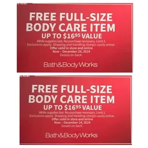 Bath and body works free body care item up to $16.95 x2 online