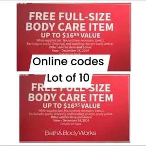 Bath and Bodyworks free body care item up to $16.95 