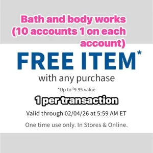 Bath and body works free item up to $9.95 x10